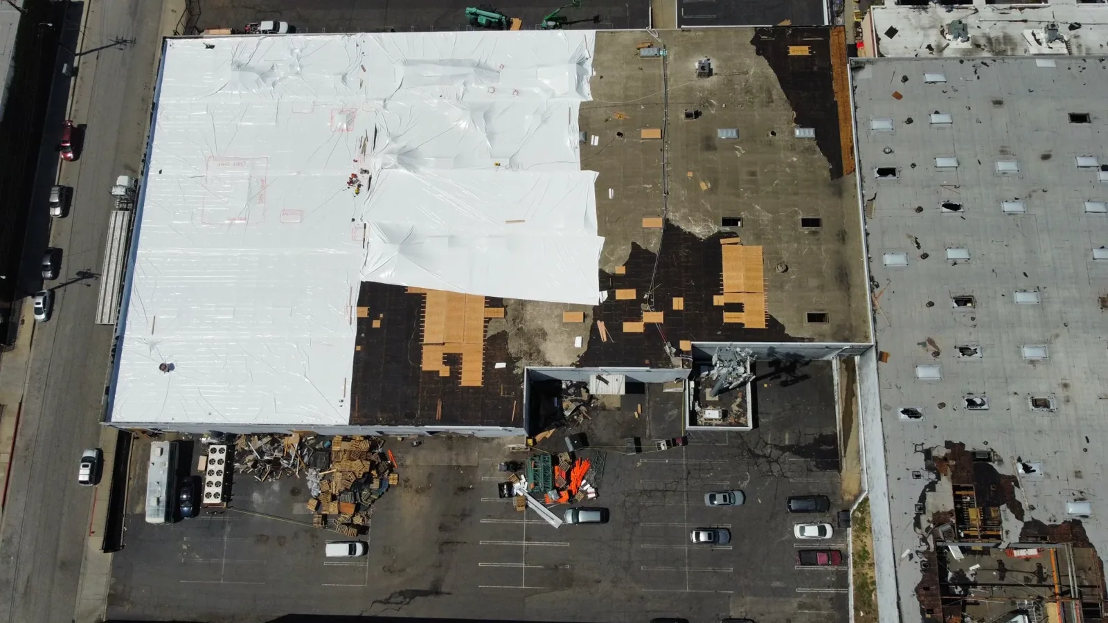 Commercial roof damage repair in Clarksville
